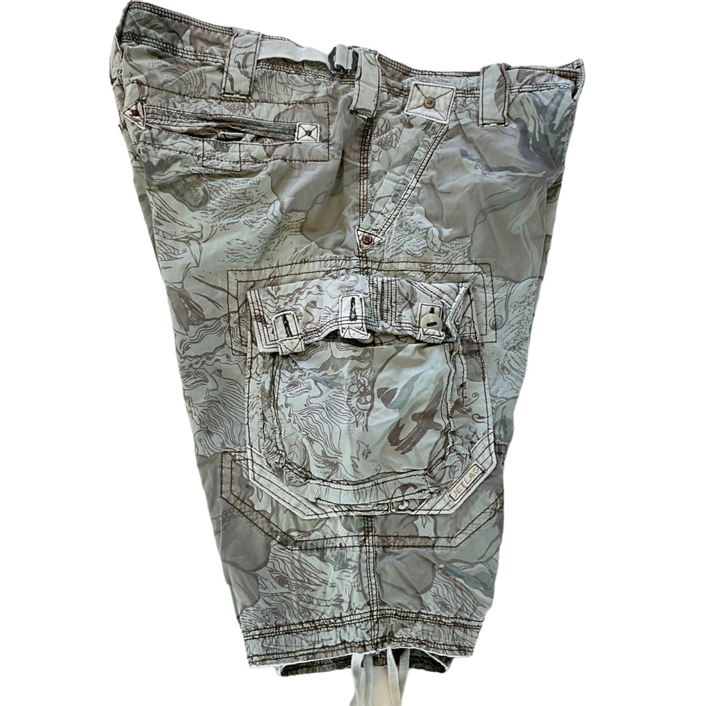 Jet Lag Camo Cargo Shorts Mens 38 Waist Pale Green Floral Print Distress Y2K 90s - Picture 2 of 13
